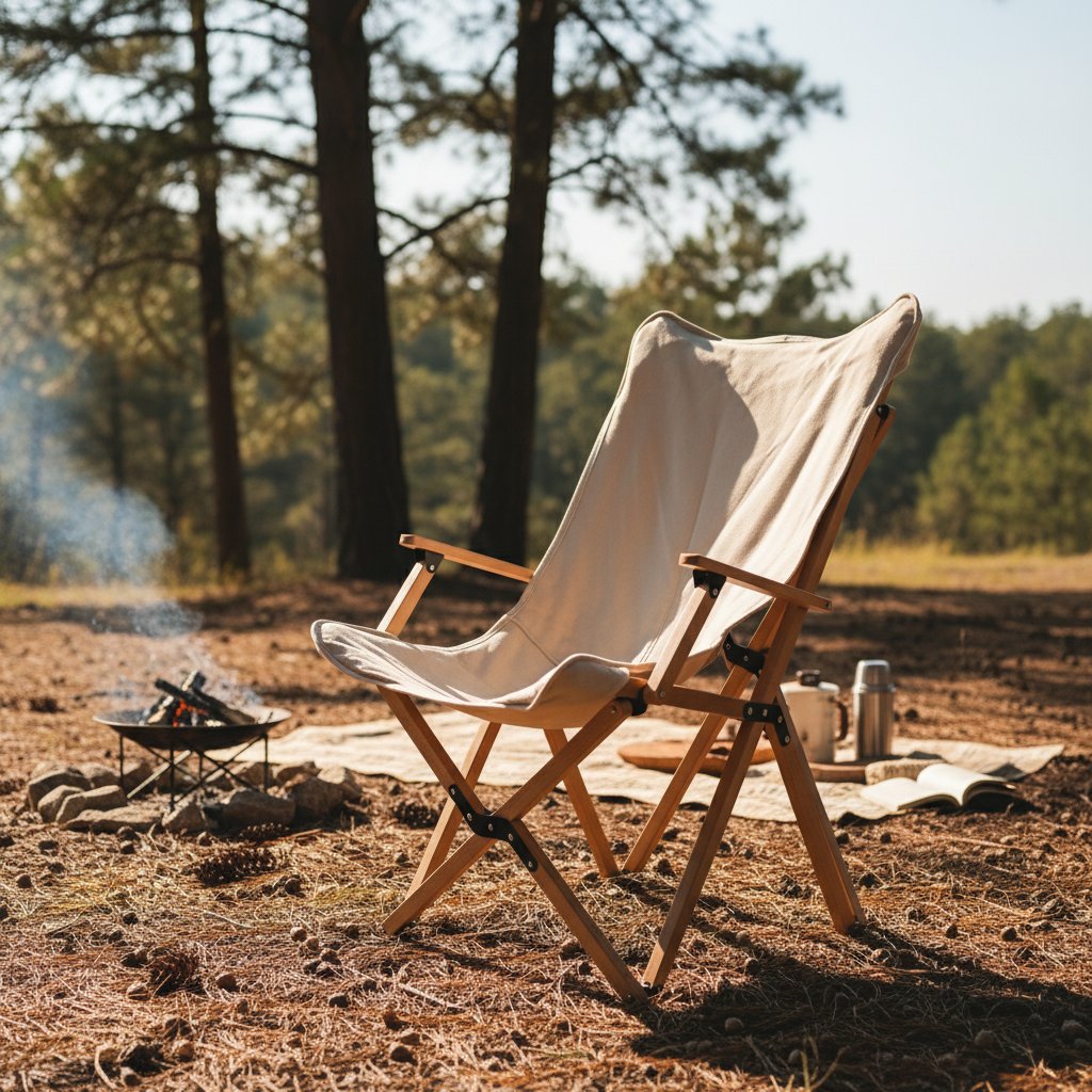 Fällbar trästol XL beige – camping, picknick, strand - Bild 2