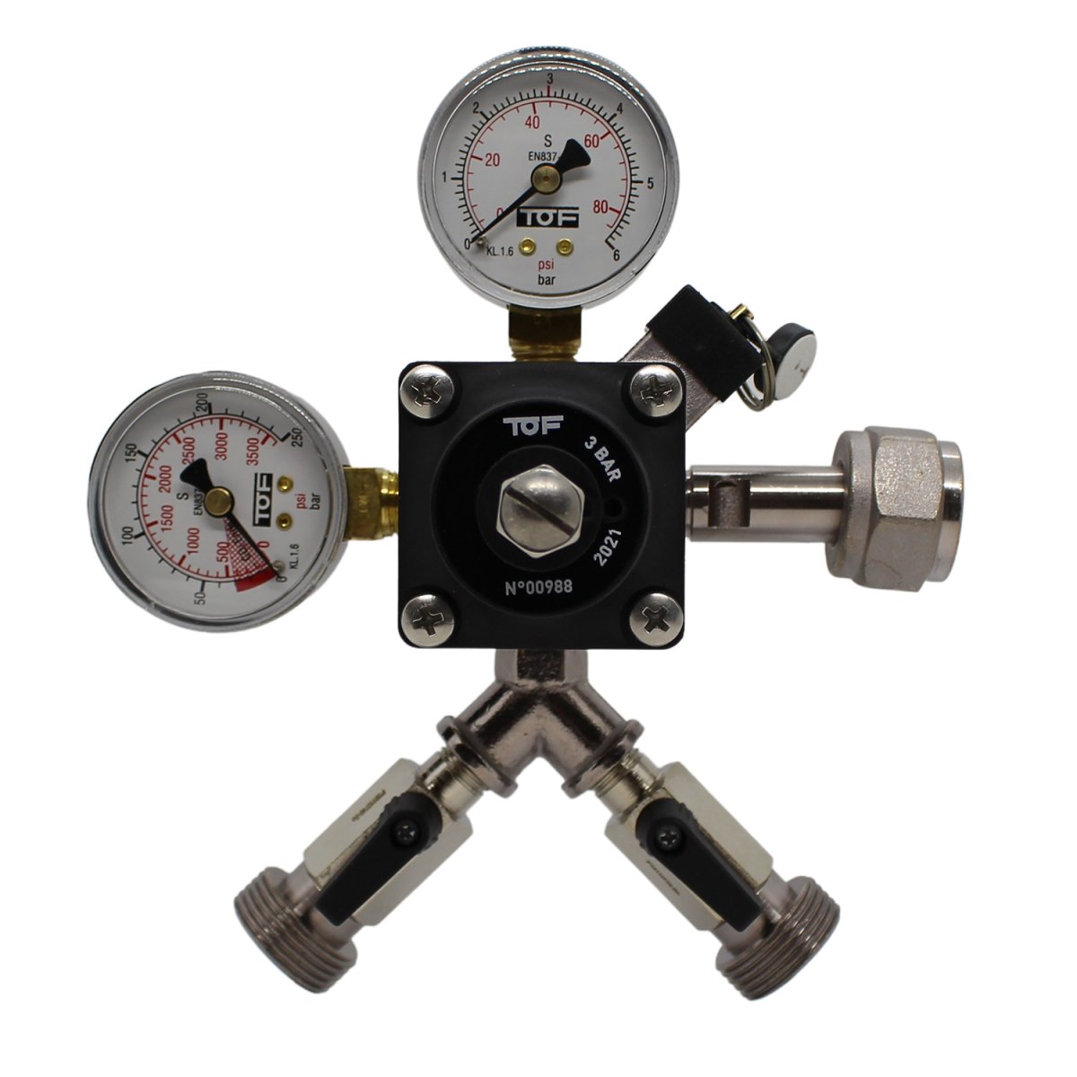 Tryckreducerare, tryckregulator, tryckavlastare – CO2 för ölfat, 2-linjig, 3 bar